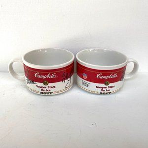 1998 Campbell's Soup 2 Mugs Souper Stars On Ice-Ice Skater Signature Edition Vtg